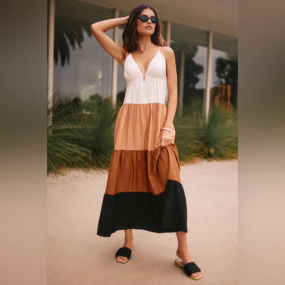 Anthropologie Free People The Raya Colorblock Maxi Dress Size Medium Brown